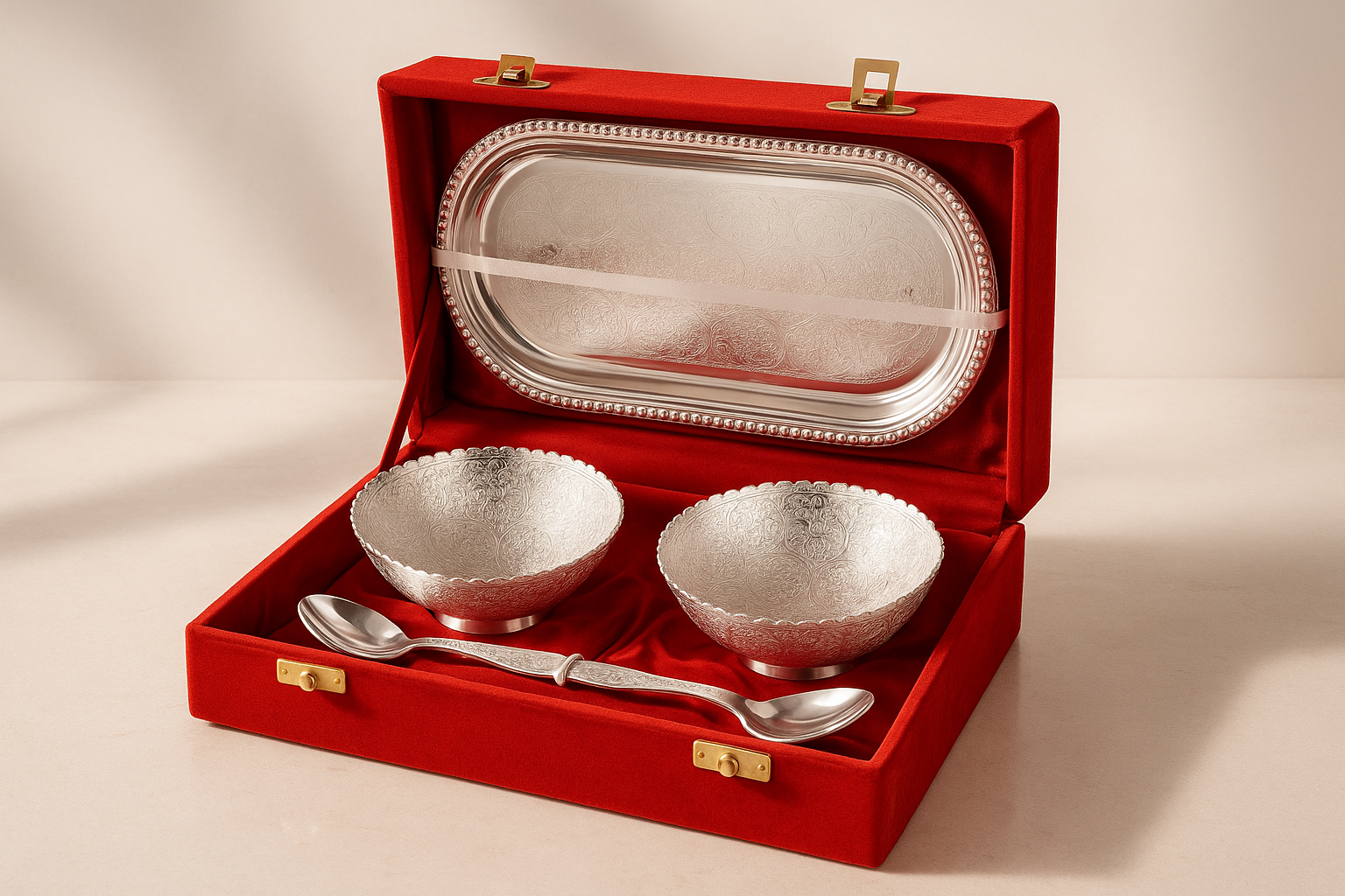 Silver-Plated Dry Fruit Bowl Set with Tray & Gift Box