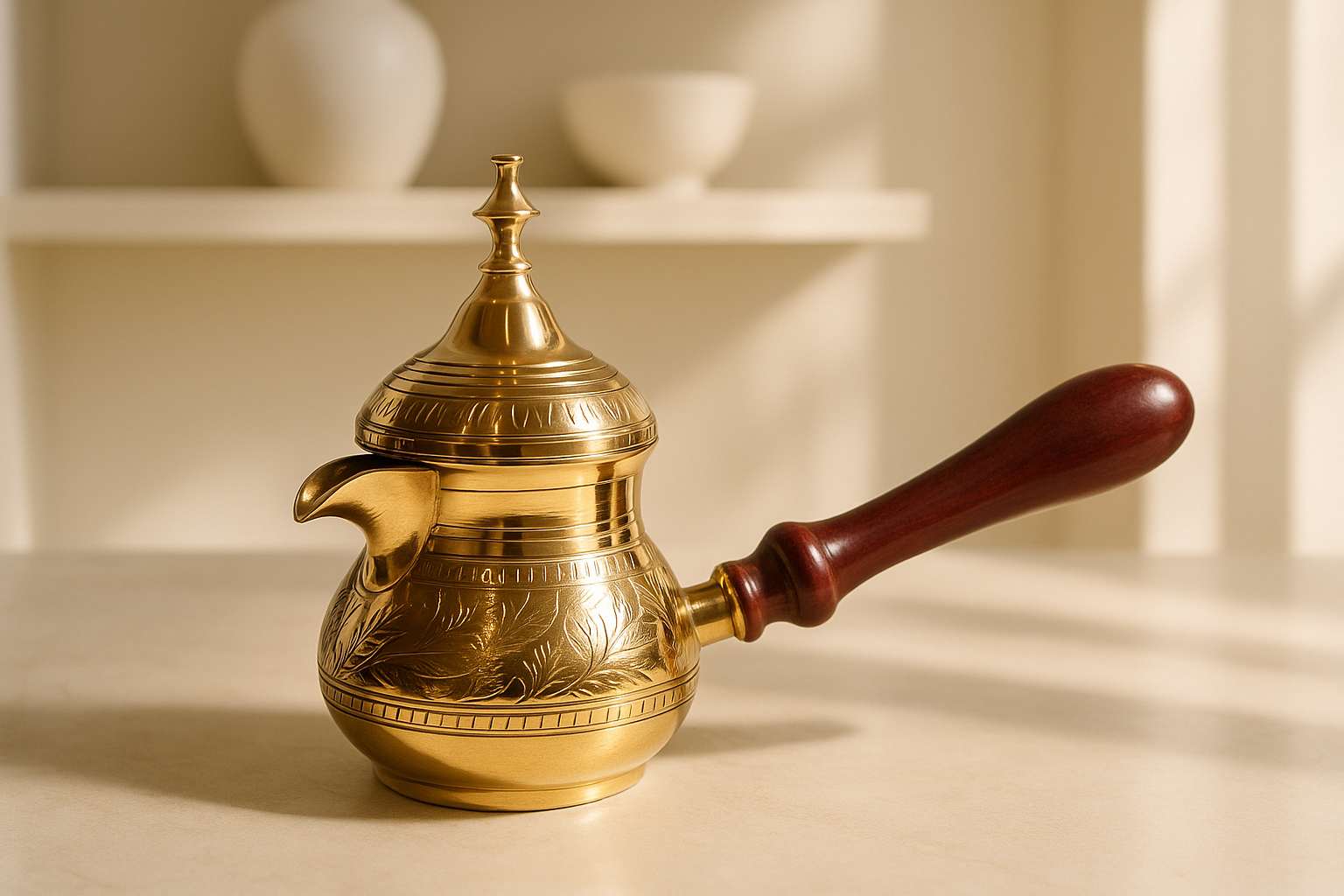 Turkish Coffee Pot with Lid & Wooden Handle