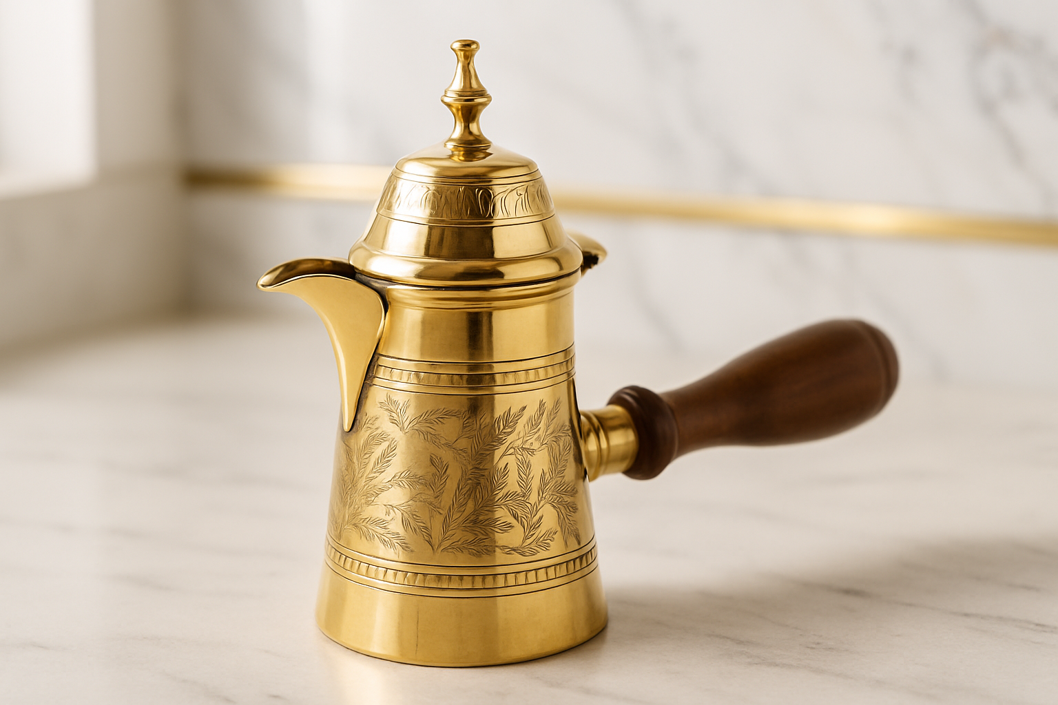 Turkish Coffee Pot with Lid & Wooden Handle