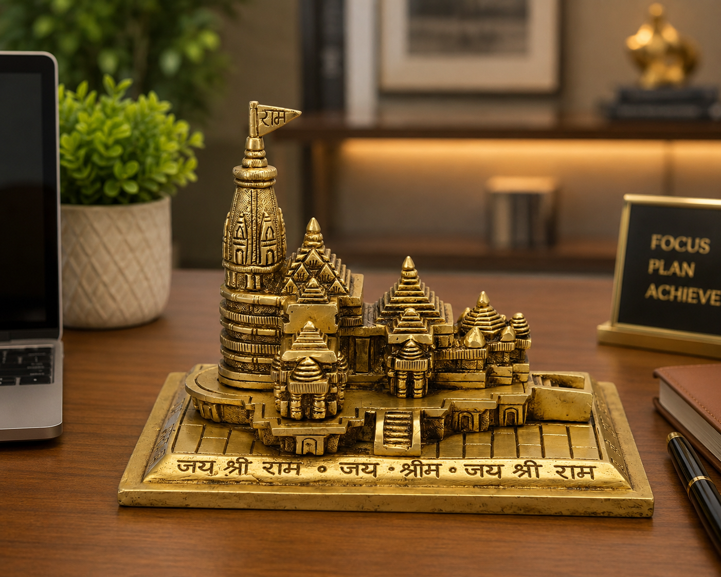 Brass Ram Mandir Replica – Spiritual Office Desk & Table Decor