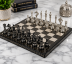 Brass Chess Set with Decorative Wooden Chess Board