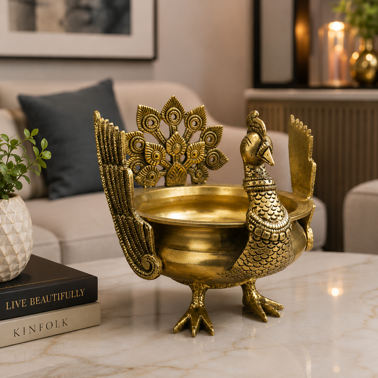 Brass Peacock Decorative Urli