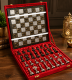 Brass Chess Set with Decorative Wooden Chess Board