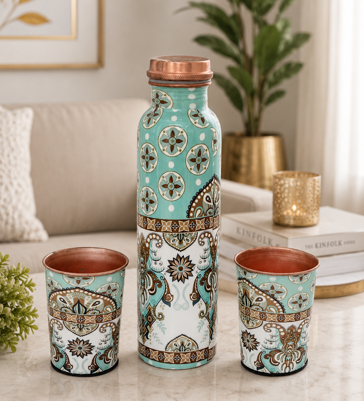 Copper Water Bottle & Glass Set – Traditional Ayurvedic Drinkware Gift Set