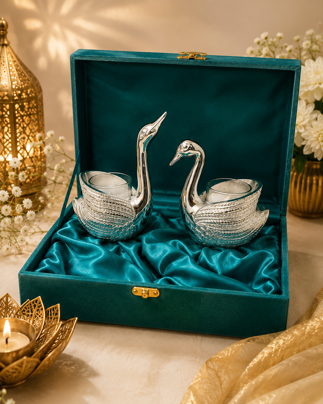 Premium Decorative Swan Candle Holder Set