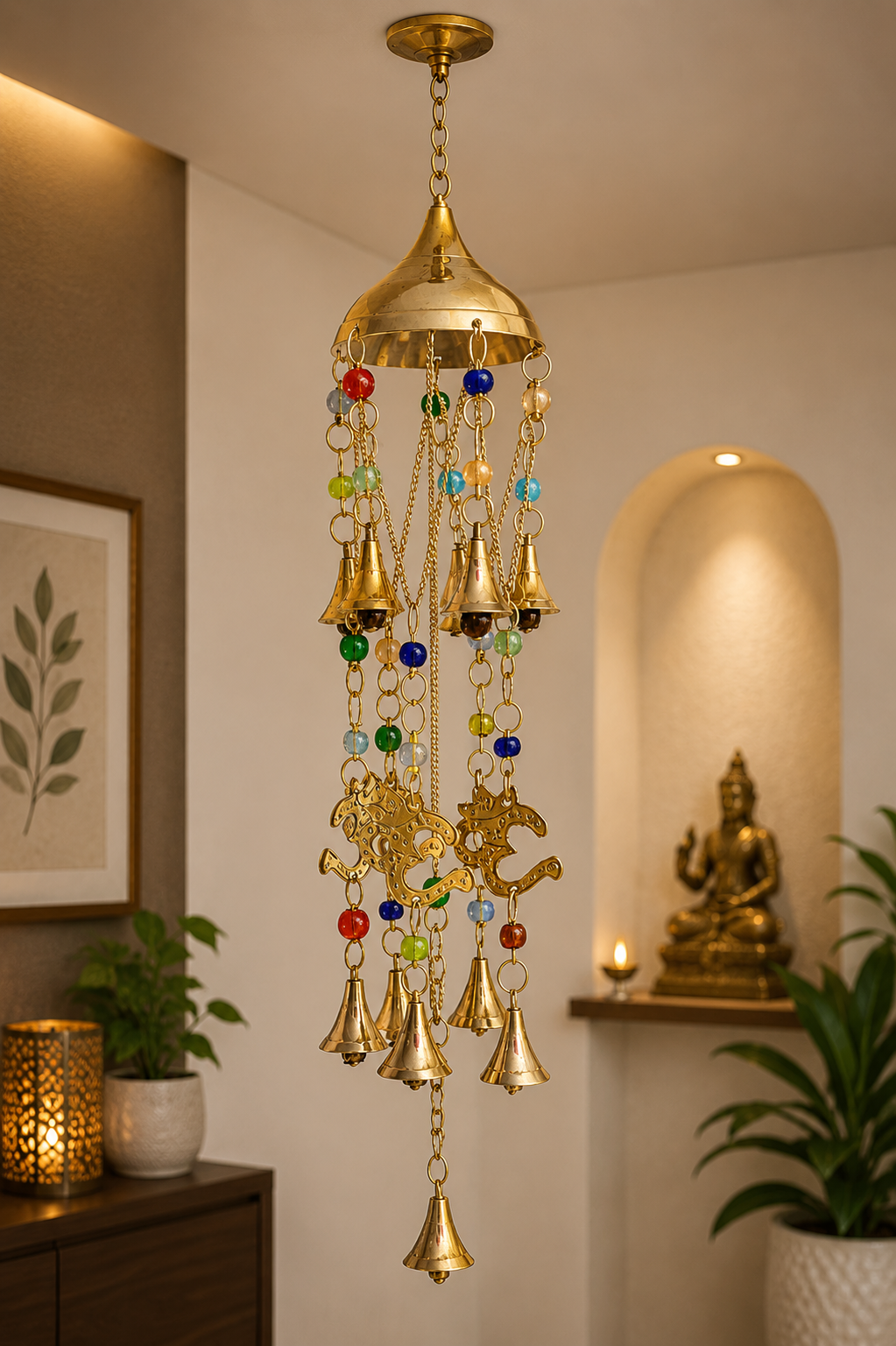 Om Wind Chime with Colorful Beads – Spiritual Ceiling Hanging Home Décor